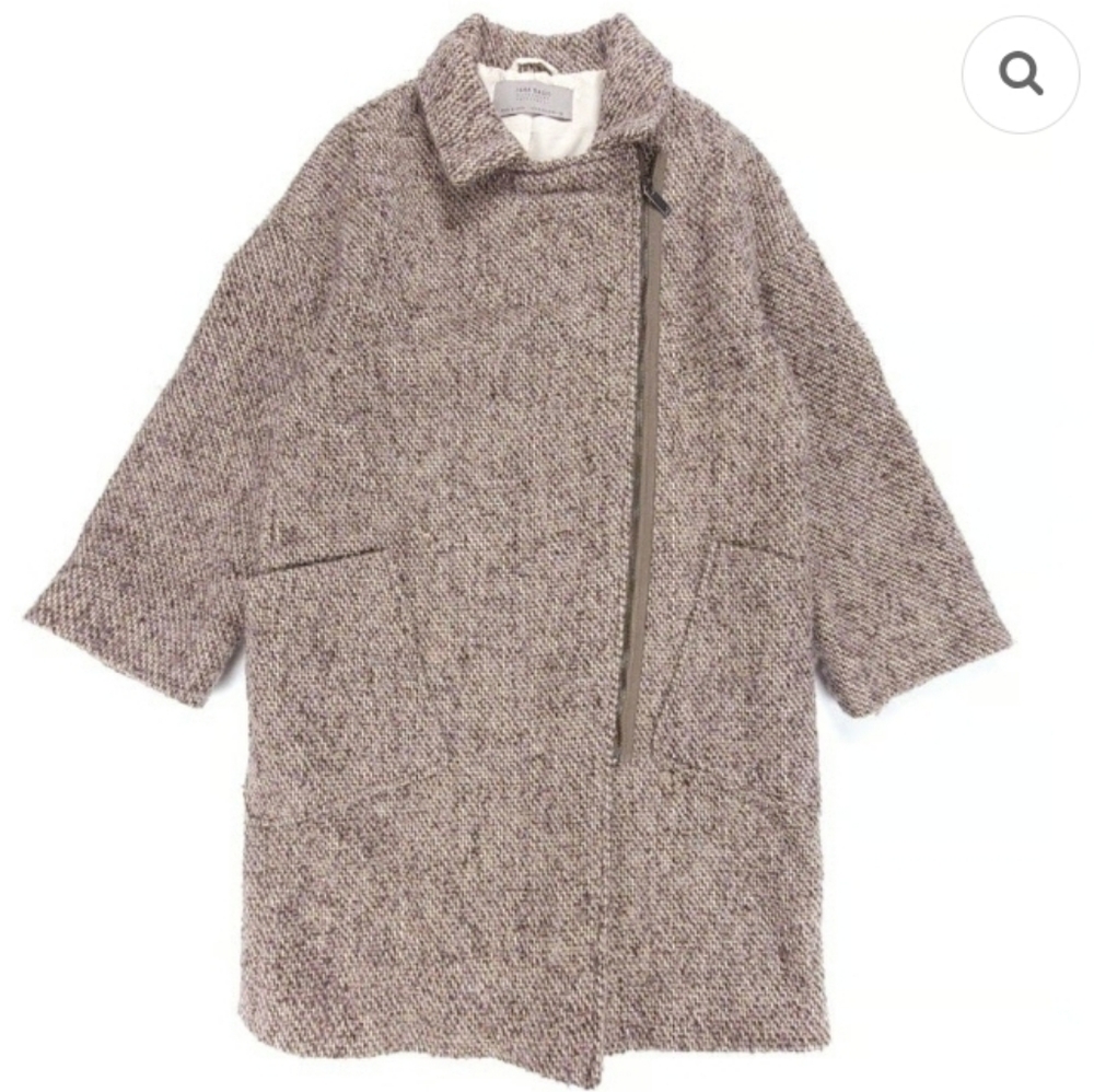 ZARA Oversized Speckled Long Wool Tweed Coat